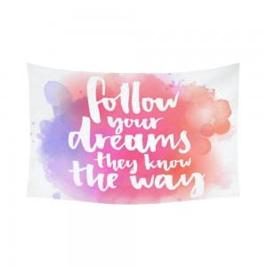 GCKG Follow Your Dreams Inspirational Quotes Tapestry Wall Hanging Pink Watercolor Wall Decor Art for Living Room Bedroom Dorm Cotton Linen Decoration 90 x 60 Inches   